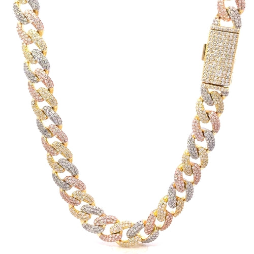 MYRITH 10MM TRI COLOR MOISSANITE ICED OUT CUBAN