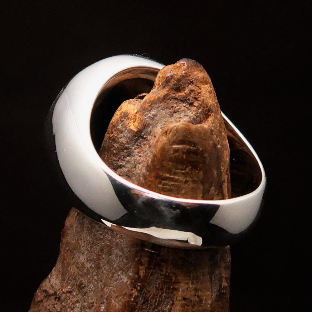 Sterling Silver Men's Ring Marijuana Cannabis Leaf in Red